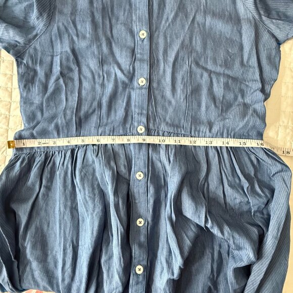 Color Thread Blue Button-Up Tunic Dress W/ Pleated Waist & Rolled Tab Sleeves, S - Picture 8 of 9